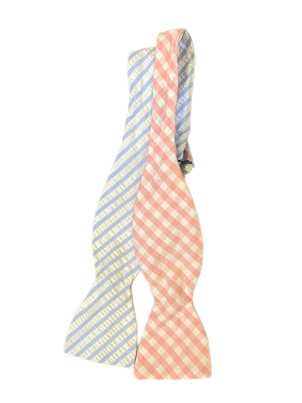 Craig Reagin Pink Gingham with Blue Stripe Bowtie