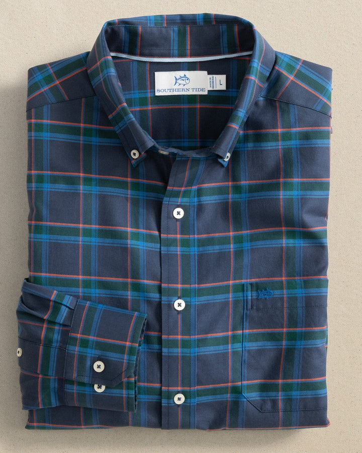 Southern Tide Jekyll Plaid Skipjack Long Sleeve Sport Shirt: Dress Blue