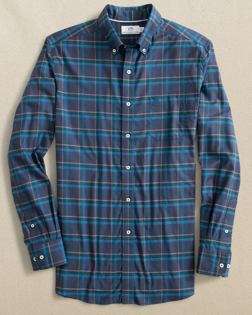 Southern Tide Jekyll Plaid Skipjack Long Sleeve Sport Shirt: Dress Blue