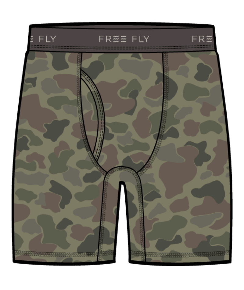 Free Fly Men's Bamboo Motion Boxer Brief: Vintage Camo Oil Green