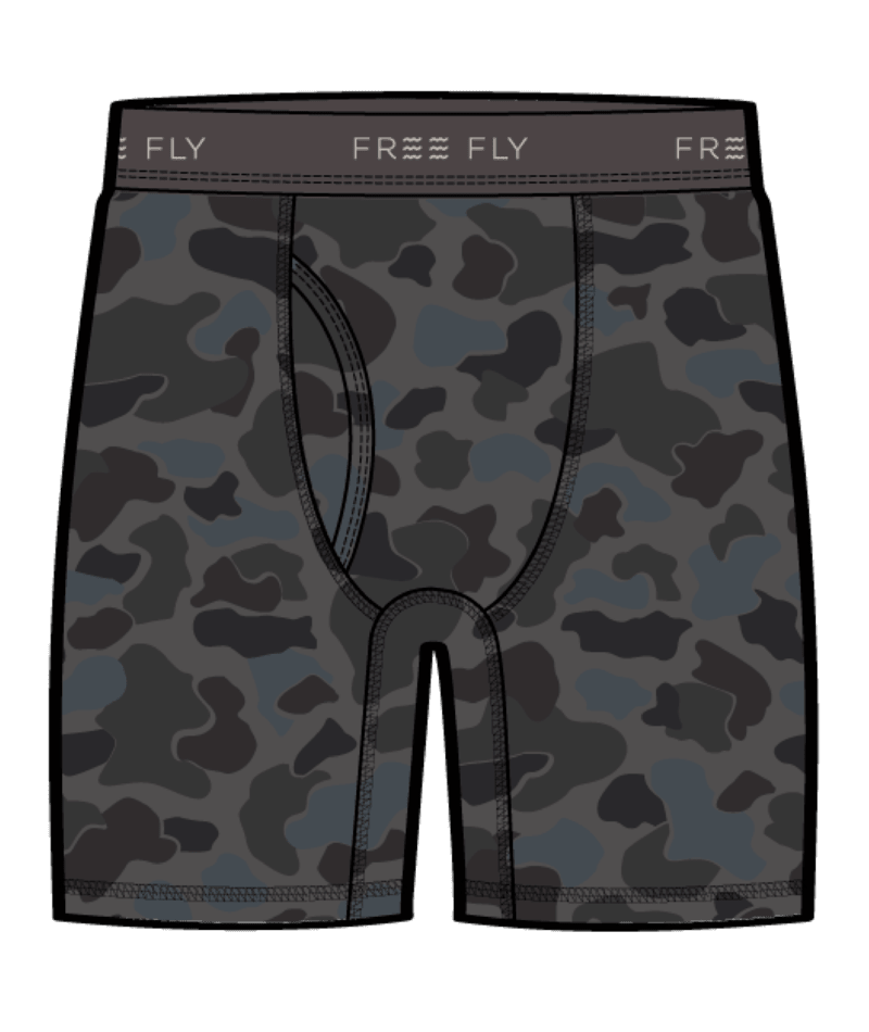 Free Fly Men's Bamboo Motion Boxer Brief: Vintage Black Camo