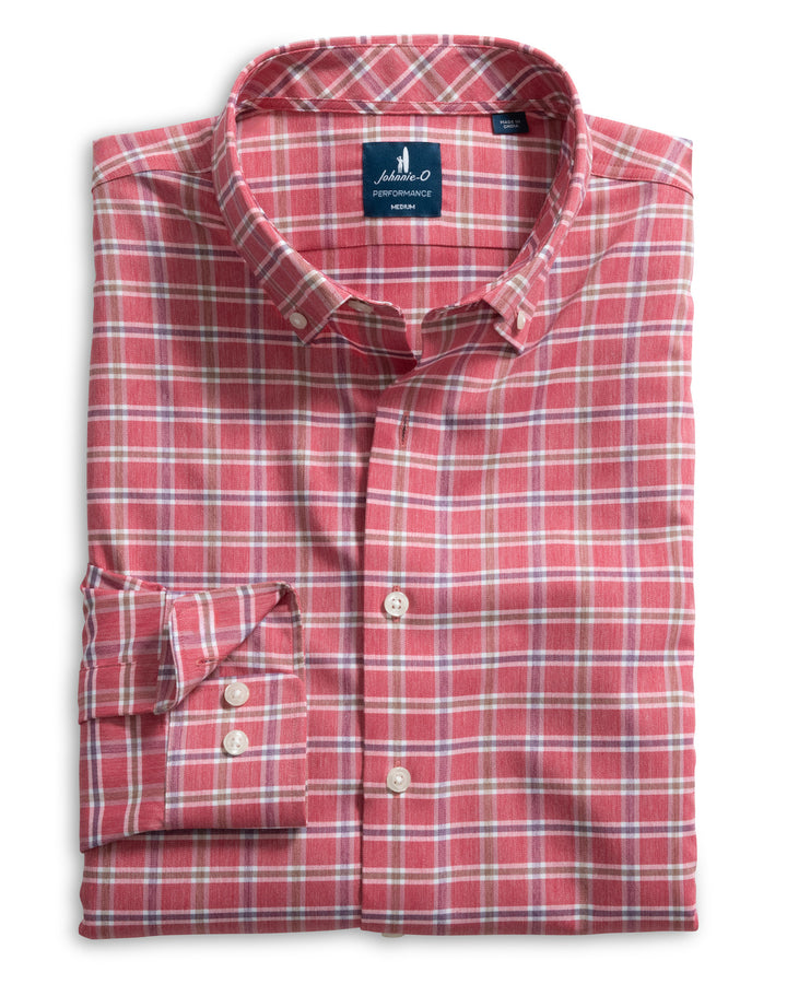 Johnnie-O Everyday Performance Button Down Shirt - Basswood Plaid: Racing Red