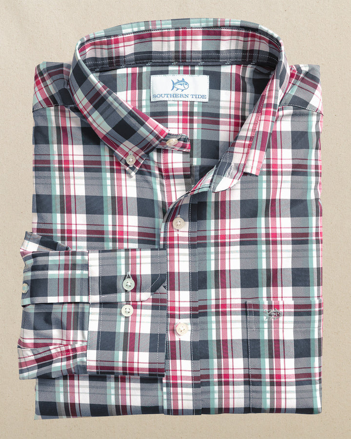 Southern Tide Breakwater Plaid brrr°® Intercoastal Long Sleeve Sport Shirt: Dress Blue