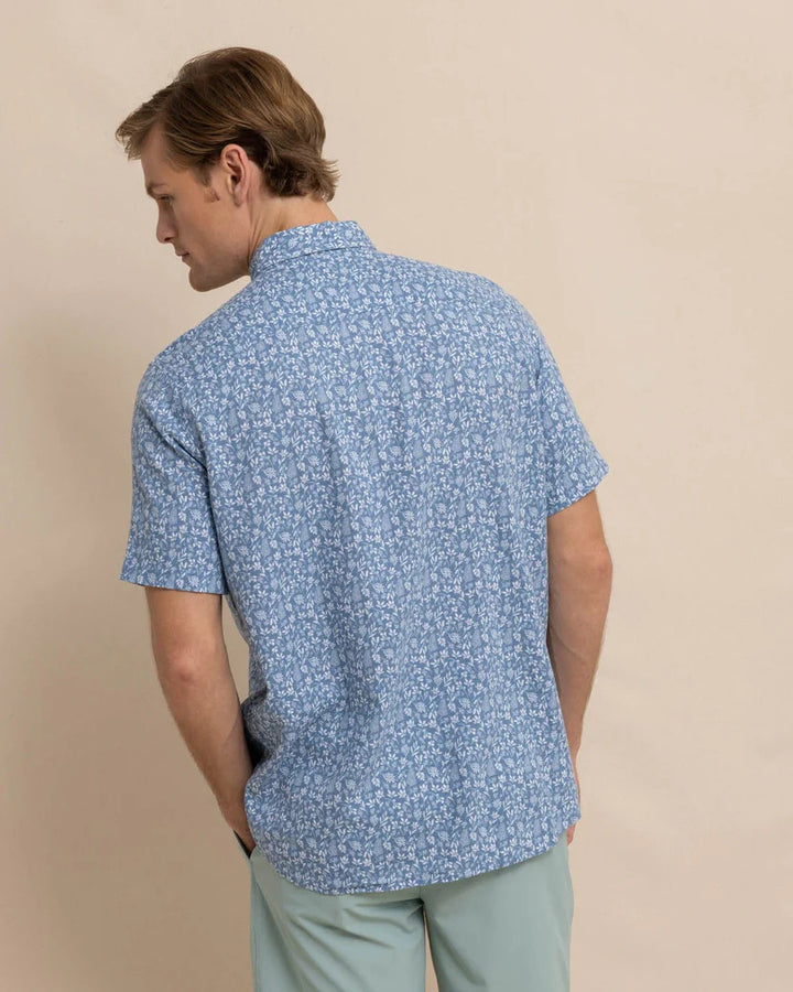 Southern Tide Linen Rayon Ditzy Floral Short Sleeve Sport Shirt: Coronet Blue