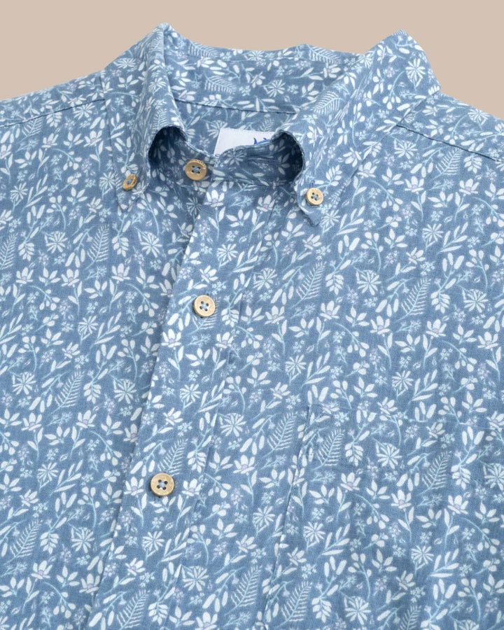 Southern Tide Linen Rayon Ditzy Floral Short Sleeve Sport Shirt: Coronet Blue