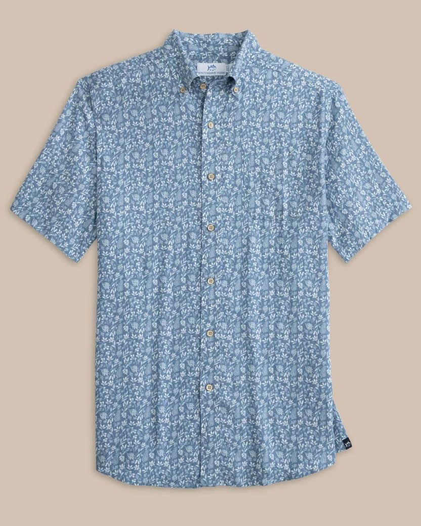 Southern Tide Linen Rayon Ditzy Floral Short Sleeve Sport Shirt: Coronet Blue