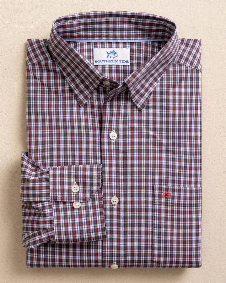 Southern Tide MacDuff Tartan Charleston Sport Shirt: Crab Red