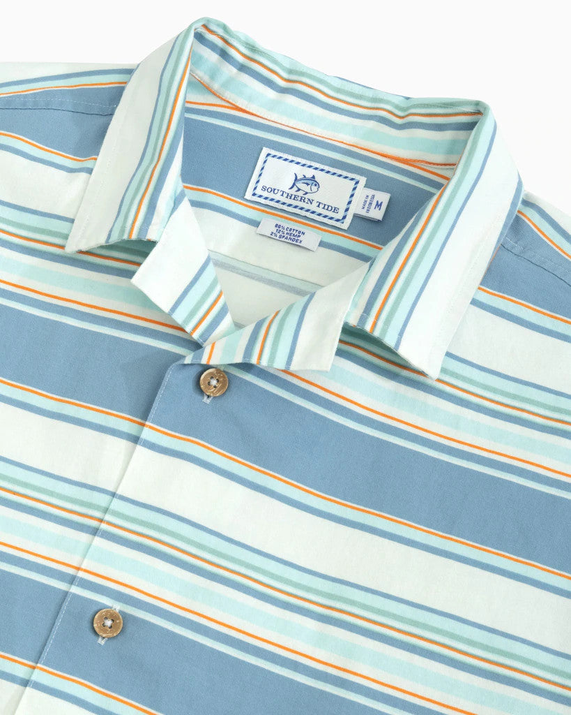 Southern Tide Maderia Striped Short Sleeve Camp Shirt: Blue Ridge