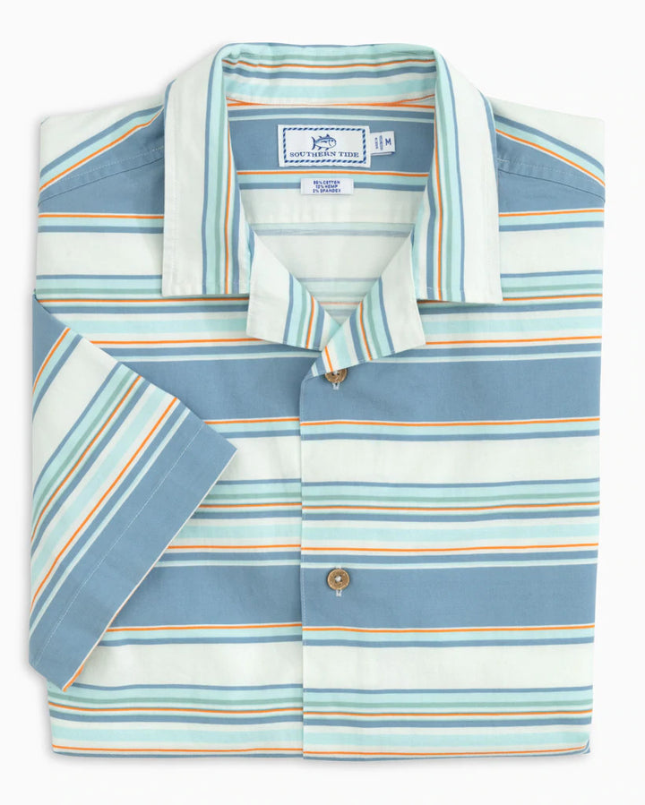 Southern Tide Maderia Striped Short Sleeve Camp Shirt: Blue Ridge