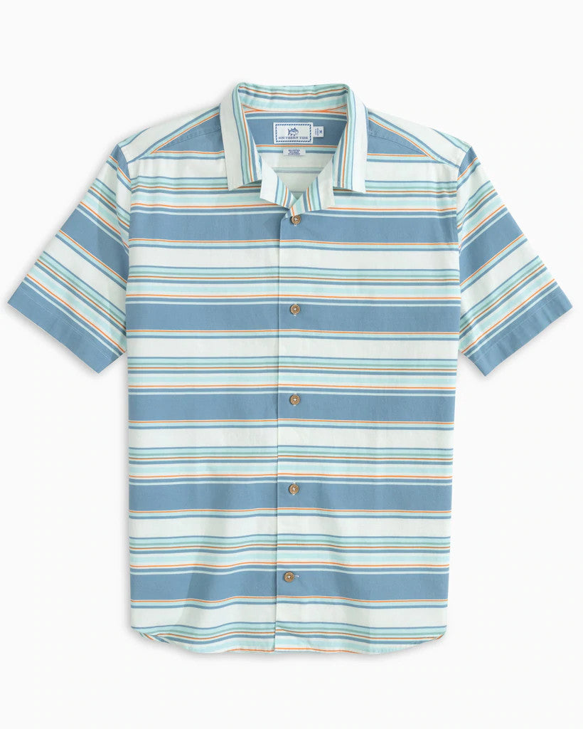 Southern Tide Maderia Striped Short Sleeve Camp Shirt: Blue Ridge