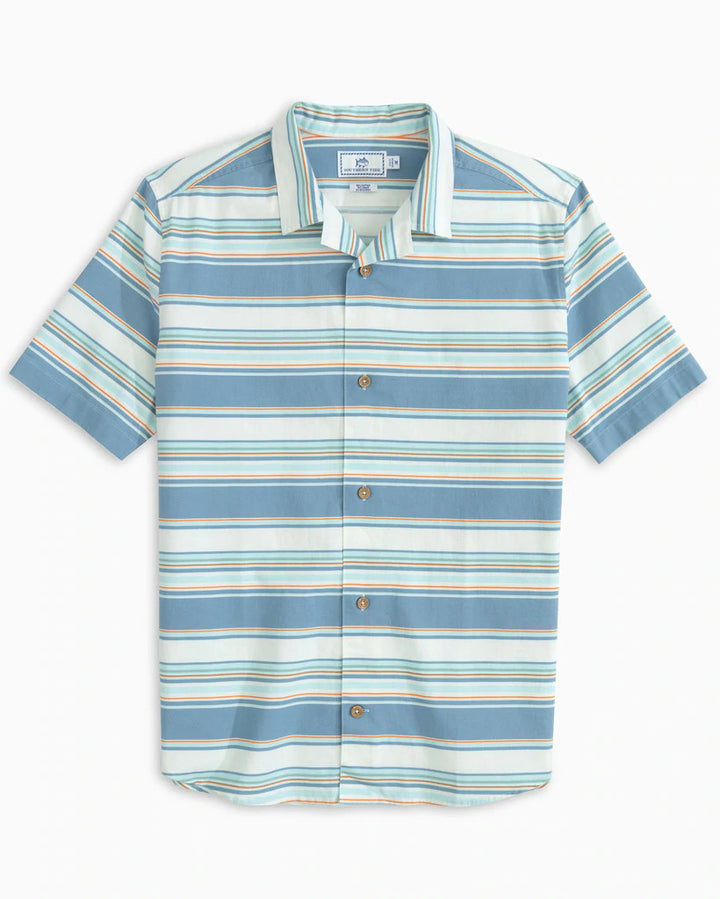 Southern Tide Maderia Striped Short Sleeve Camp Shirt: Blue Ridge