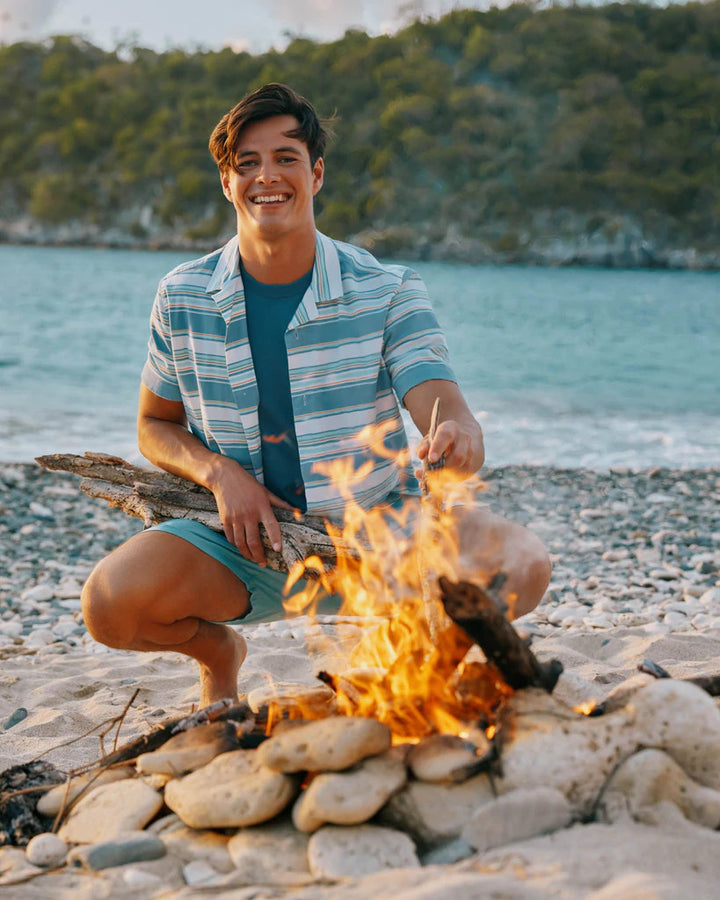 Southern Tide Maderia Striped Short Sleeve Camp Shirt: Blue Ridge