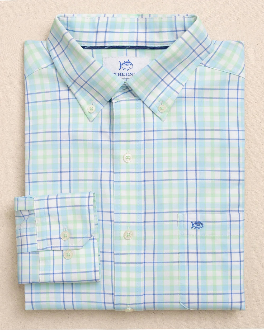 Southern Tide Master Plaid Coastal Breeze Sport Shirt: Tropical Breeze Blue
