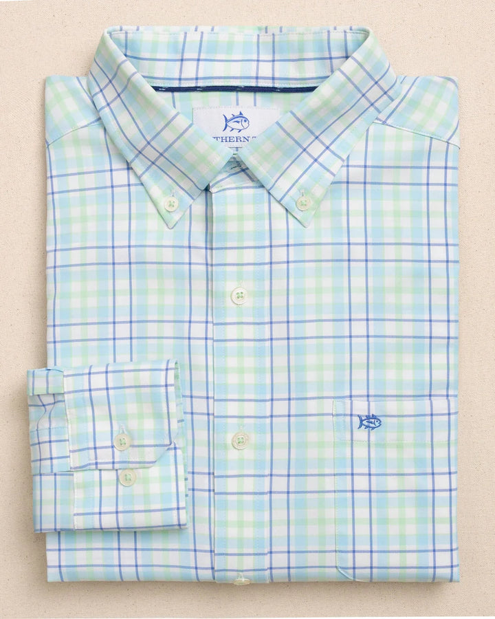Southern Tide Master Plaid Coastal Breeze Sport Shirt: Tropical Breeze Blue