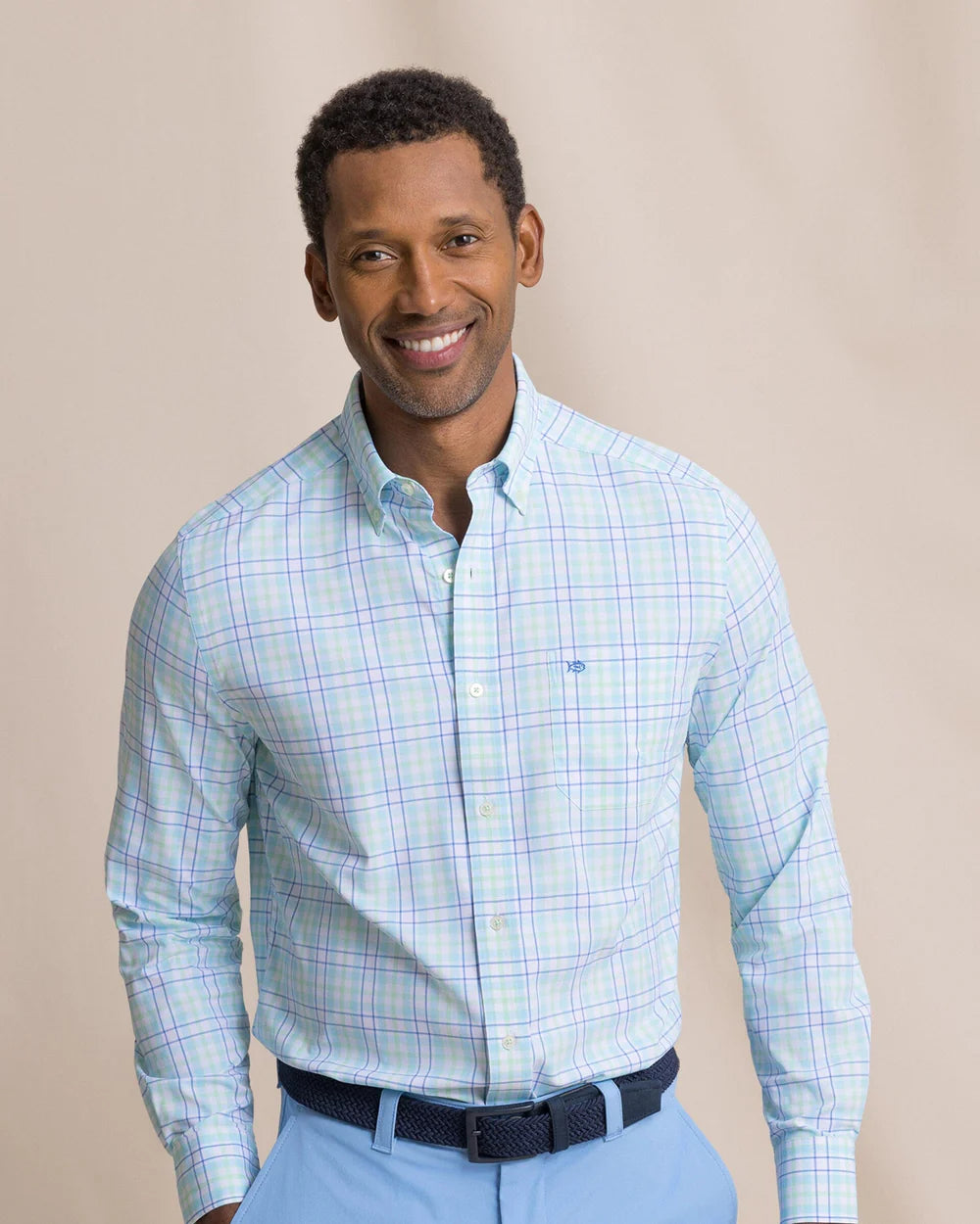 Southern Tide Master Plaid Coastal Breeze Sport Shirt: Tropical Breeze Blue