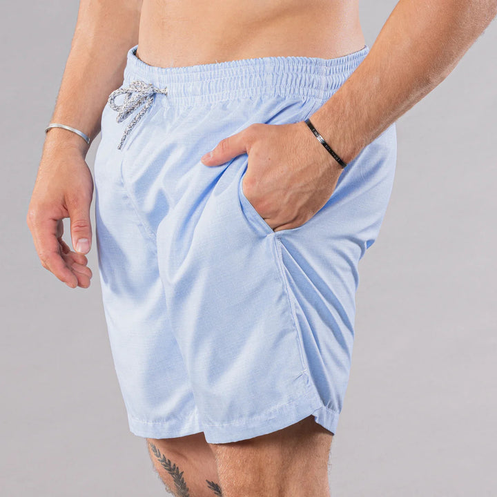 Michael's Solid Linen Swim Trunks w/ Cyclist Liner: Sky