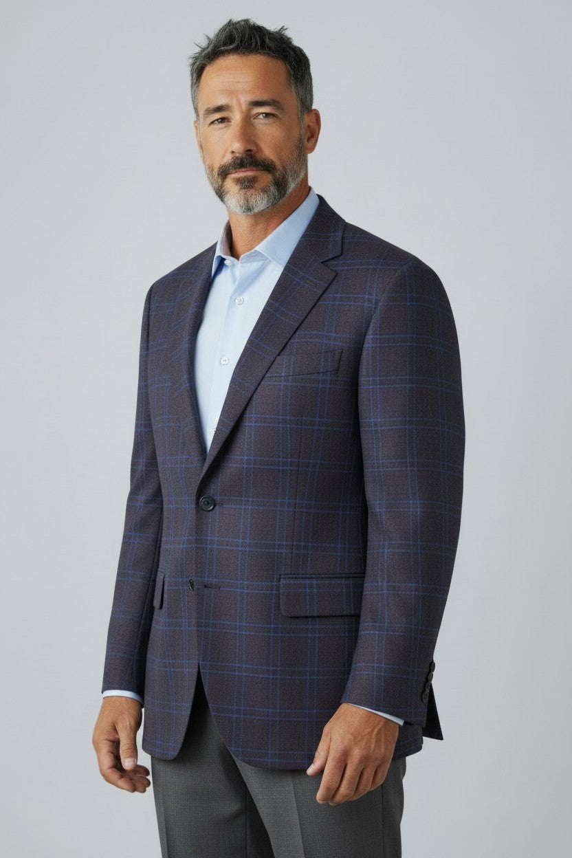 Peter Millar Flynn Sportcoat: Merlot with Blue Windowpane