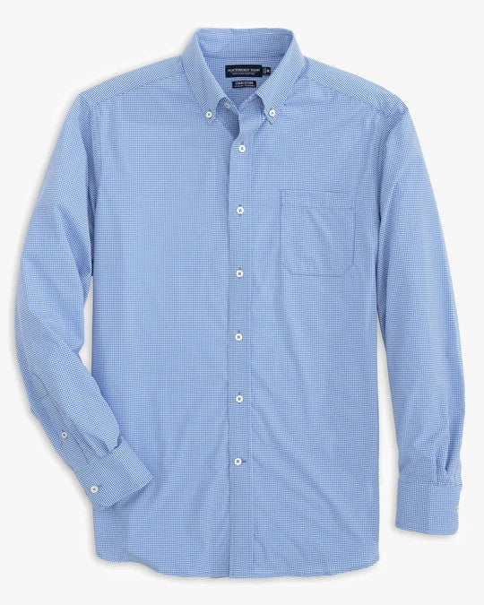 Southern Tide Micro Gingham brrr°® Intercoastal Sport Shirt: Cobalt Blue