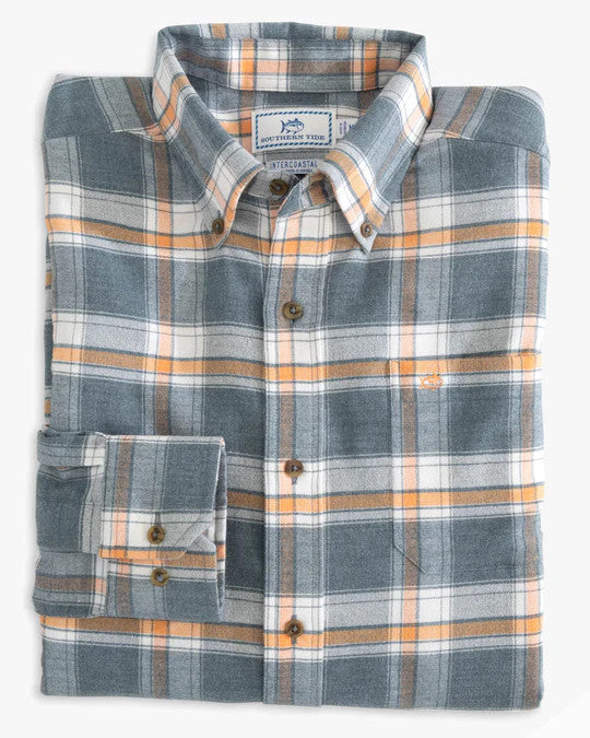 Southern Tide Milton Plaid Intercoastal Flannel Sport Shirt: Heather Dark Denim