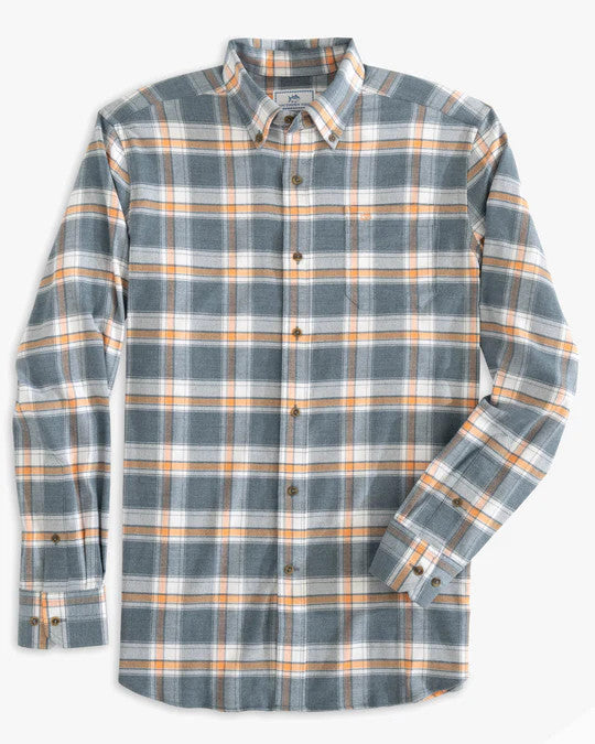 Southern Tide Milton Plaid Intercoastal Flannel Sport Shirt: Heather Dark Denim