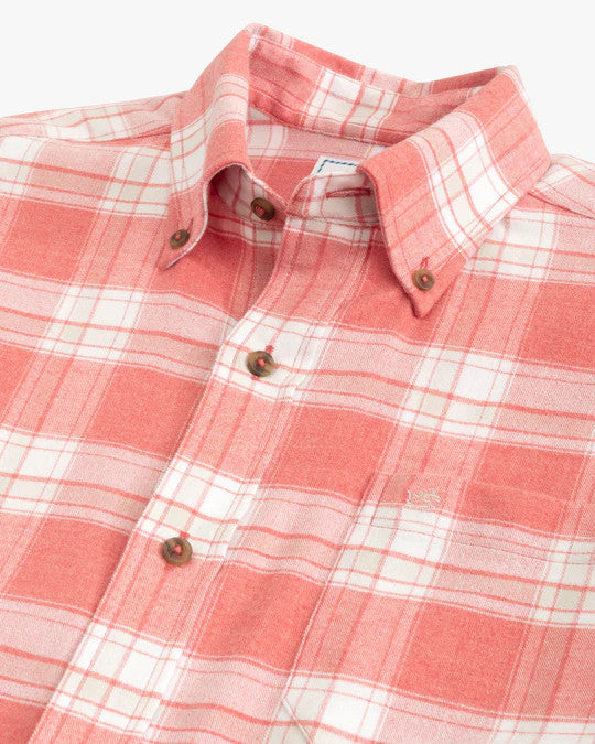 Southern Tide Milton Plaid Intercoastal Flannel Sport Shirt: Heather Mineral Red