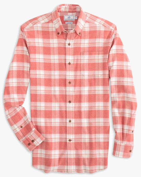 Southern Tide Milton Plaid Intercoastal Flannel Sport Shirt: Heather Mineral Red