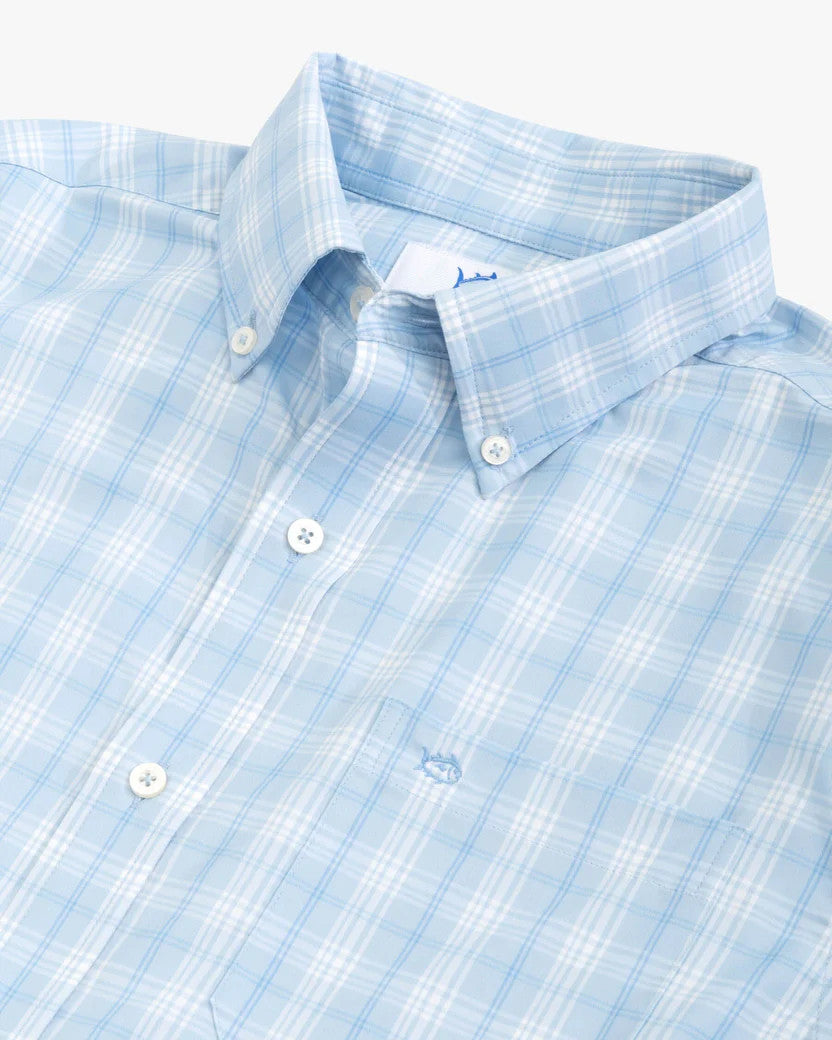 Southern Tide Muscogee Plaid Intercoastal Long Sleeve Sport Shirt: Clearwater Blue