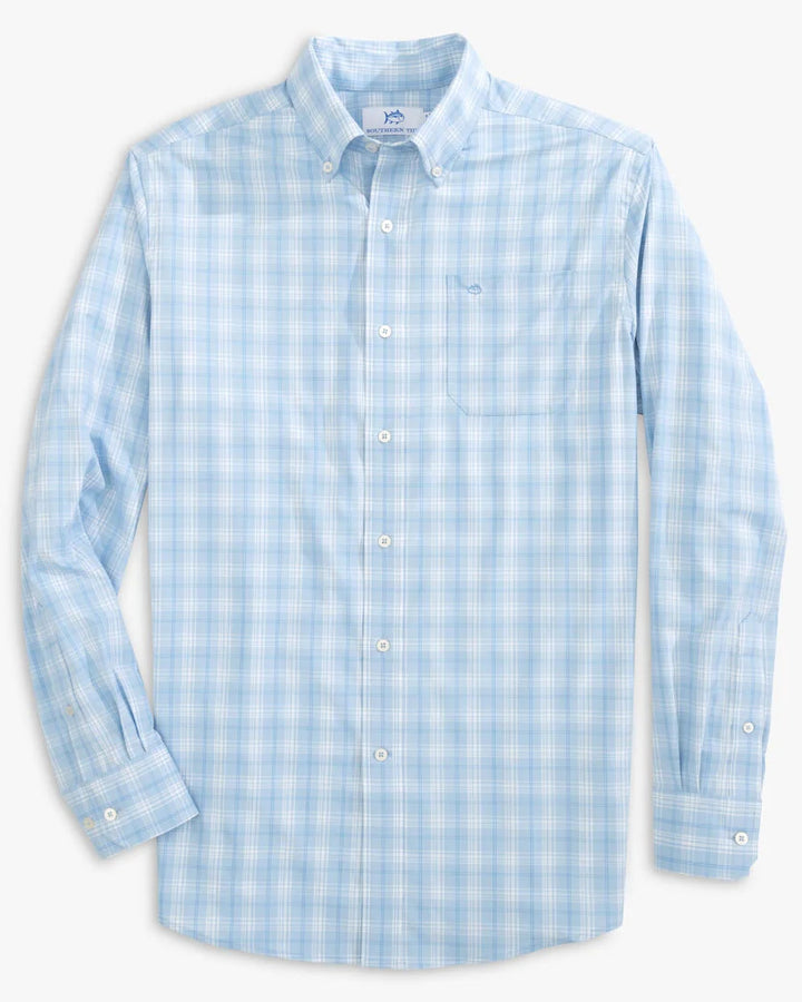 Southern Tide Muscogee Plaid Intercoastal Long Sleeve Sport Shirt: Clearwater Blue