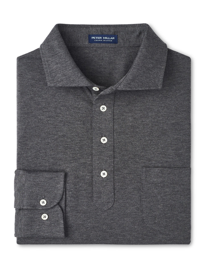 Peter Millar Crown Crafted Amble Long-Sleeve Cotton Cashmere Polo: Charcoal