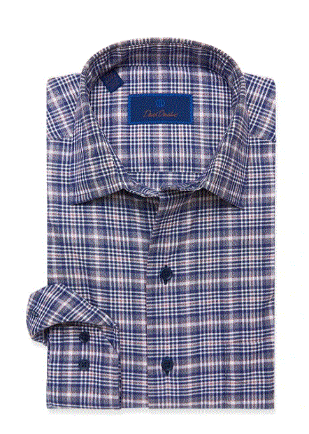 David Donahue Navy Heathered Plaid Sport Shirt