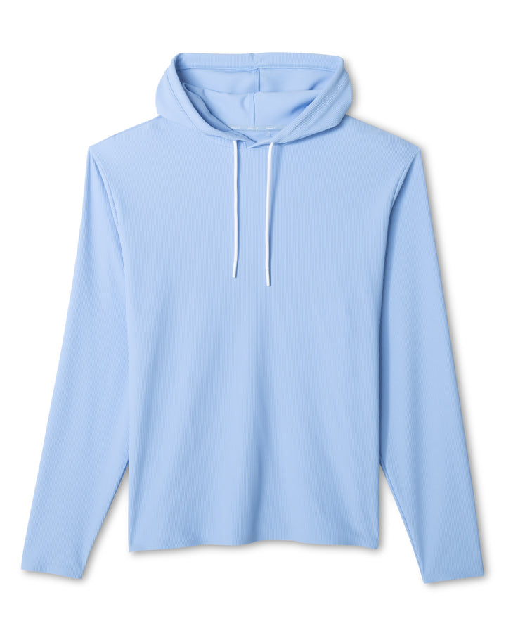 Johnnie-O Hoppin Ribbed Knit Performance Hoodie: Gulf Blue