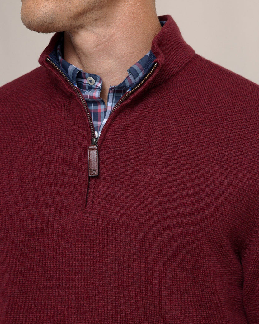 Southern Tide Oakatie Heather Quarter Zip Sweater: Heather Muscadine