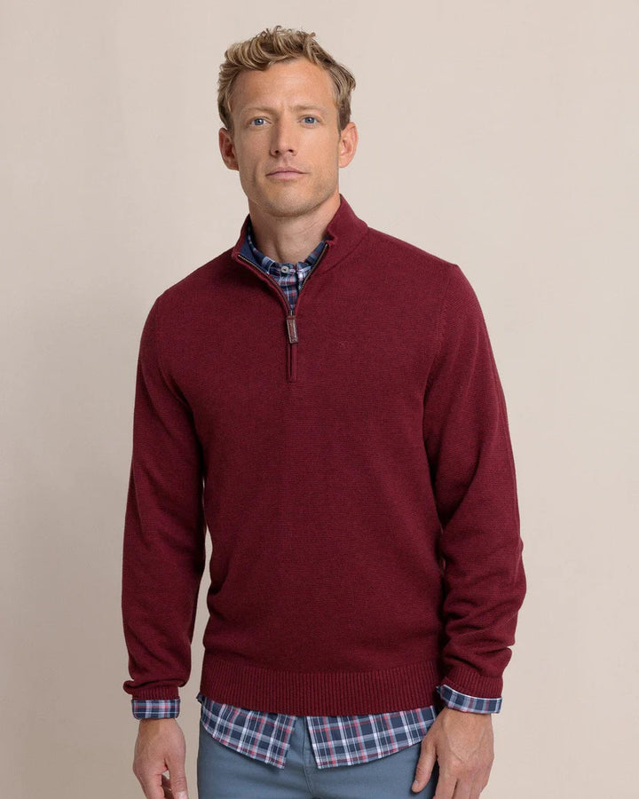 Southern Tide Oakatie Heather Quarter Zip Sweater: Heather Muscadine