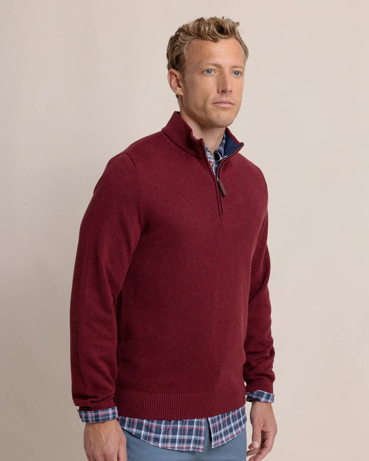 Southern Tide Oakatie Heather Quarter Zip Sweater: Heather Muscadine