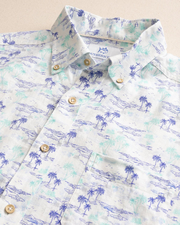 Southern Tide Linen Blend Ocean Getaway Sportshirt: Clasic White