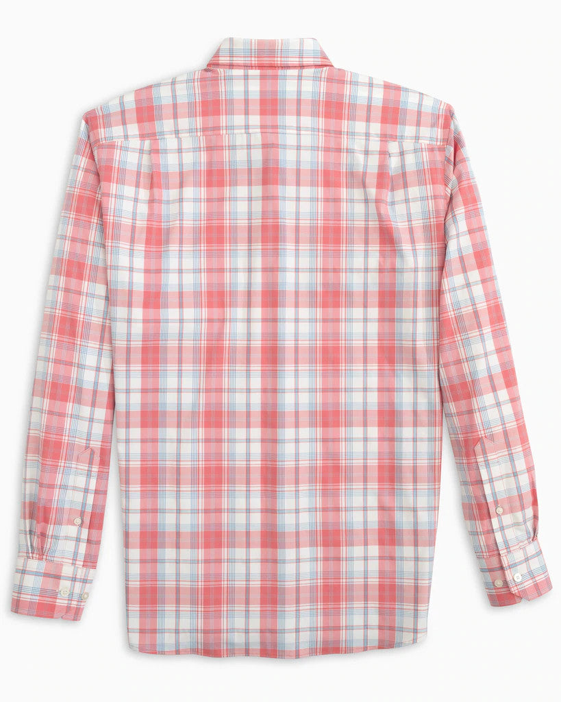 Southern Tide Ormond Plaid Intercoastal Performance Sport Shirt: Rouge Red