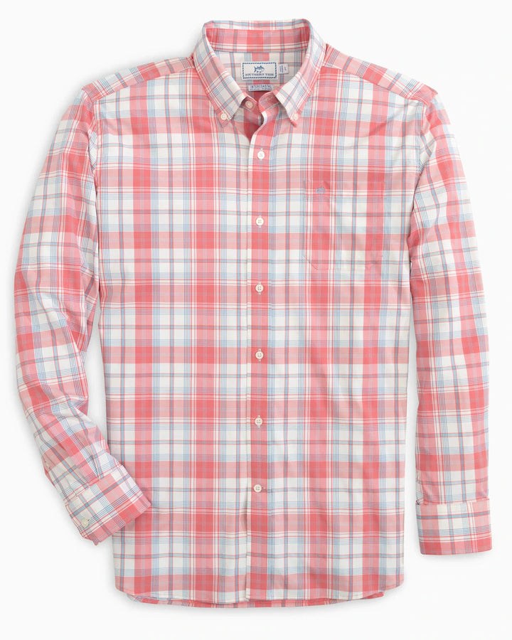 Southern Tide Ormond Plaid Intercoastal Performance Sport Shirt: Rouge Red