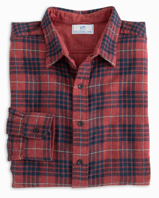 Southern Tide Payton Heather Reversible Plaid Sport Shirt: Heather Tuscany Red  Heather Tuscany Red  Heather Dark Ivy