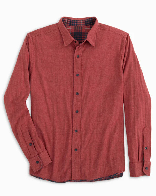 Southern Tide Payton Heather Reversible Plaid Sport Shirt: Heather Tuscany Red  Heather Tuscany Red  Heather Dark Ivy