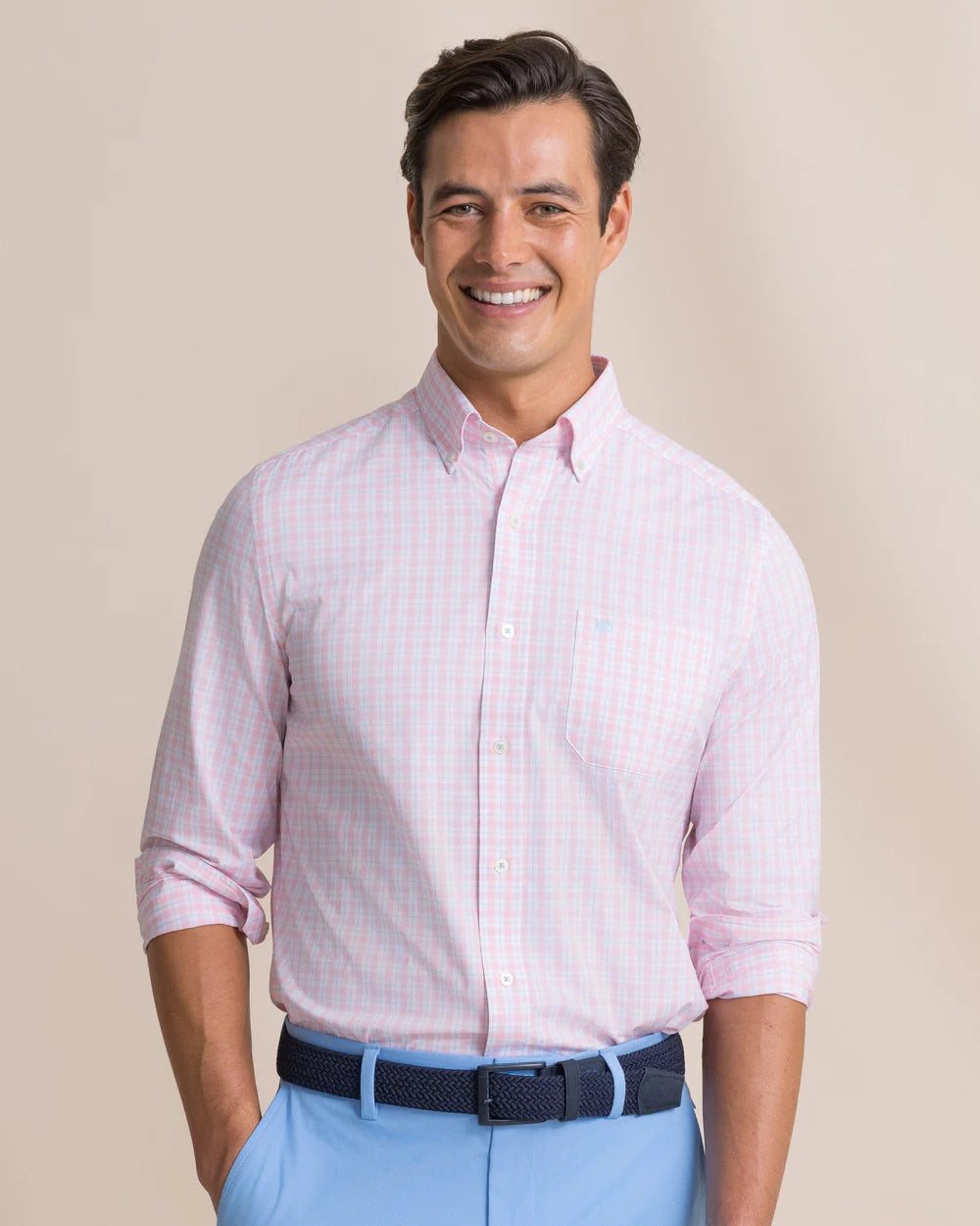 Southern Tide Coastal Breeze Pre Check Plaid Sportshirt: Orchid Pink