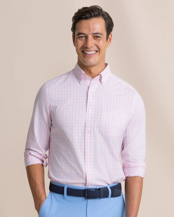 Southern Tide Coastal Breeze Pre Check Plaid Sportshirt: Orchid Pink