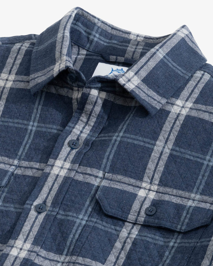 Southern Tide Quilted Heather Ellison Plaid Overshirt Sport Shirt: Heather Dress Blue