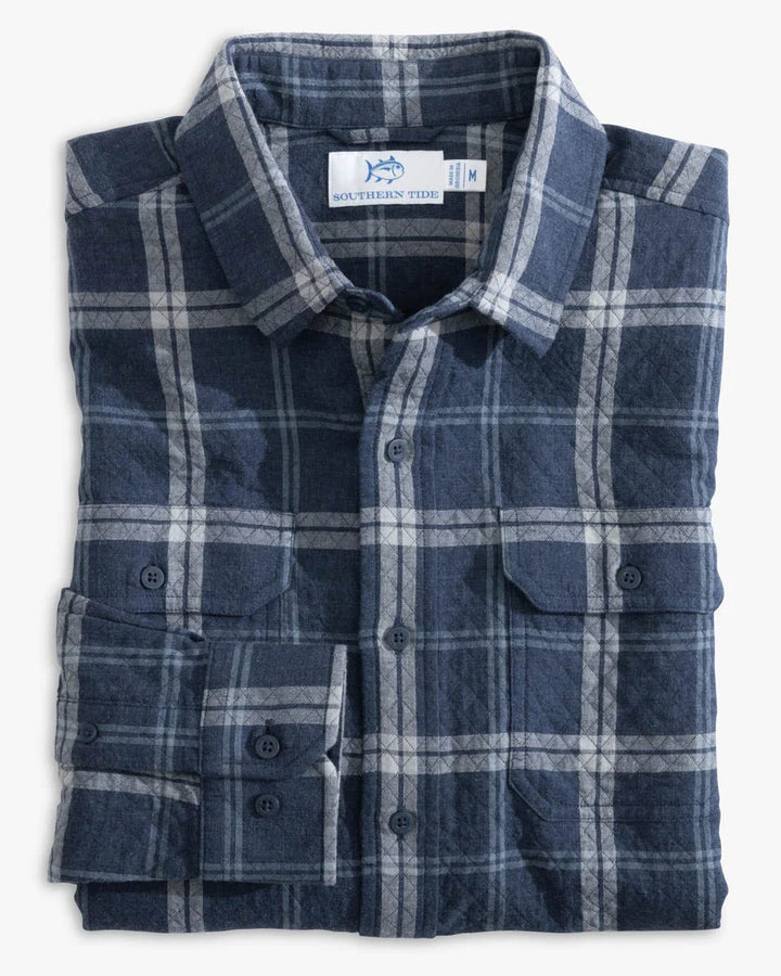 Southern Tide Quilted Heather Ellison Plaid Overshirt Sport Shirt: Heather Dress Blue