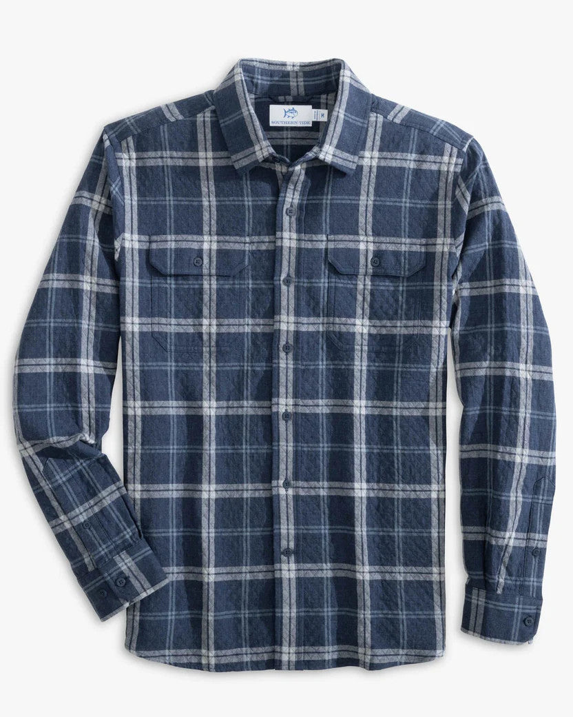 Southern Tide Quilted Heather Ellison Plaid Overshirt Sport Shirt: Heather Dress Blue