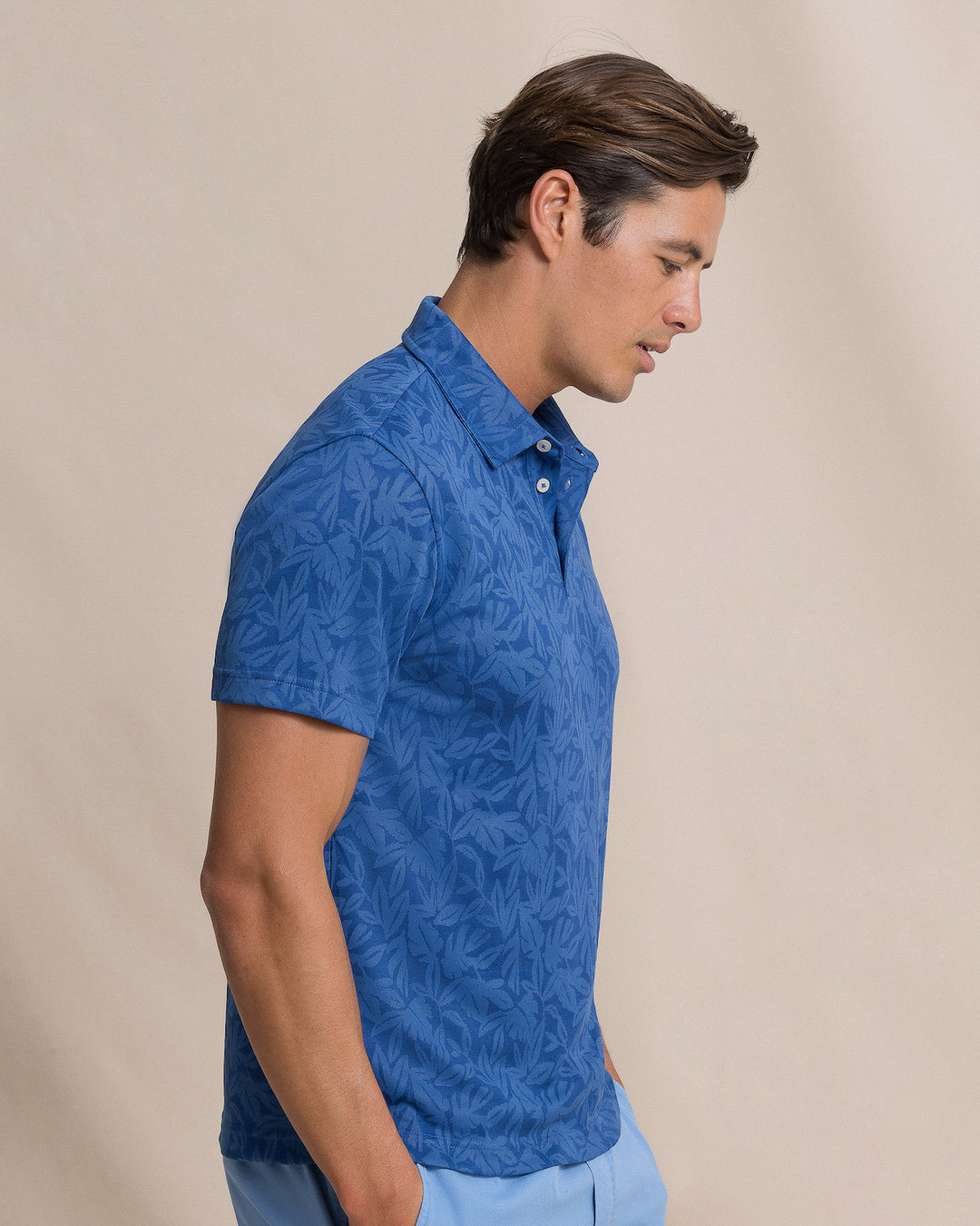 Southern Tide Island Fronds Jaquard Polo: Nautical Blue
