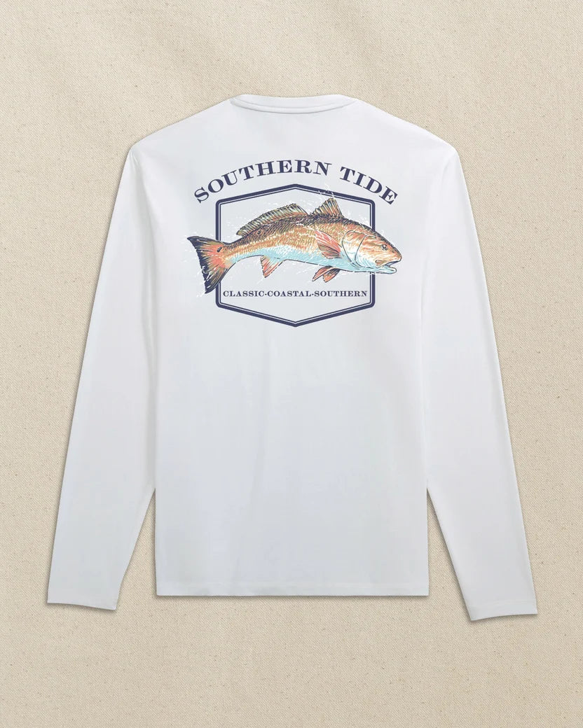 Southern Tide Redfish Badge Long Sleeve T-shirt: Classic White