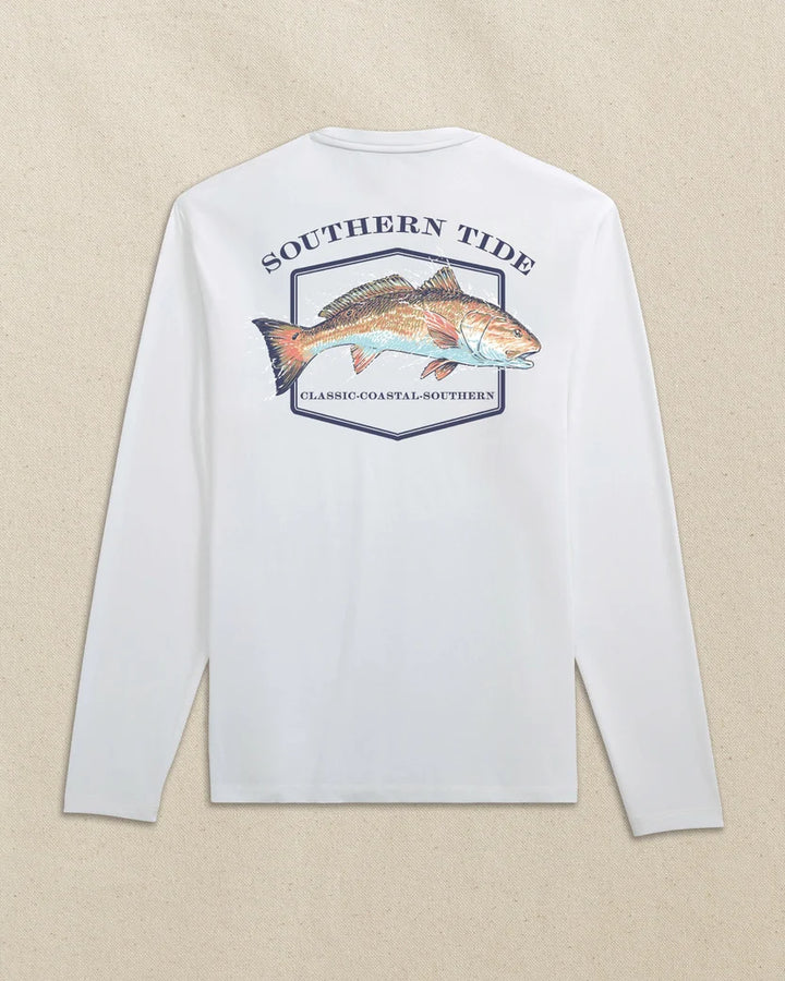 Southern Tide Redfish Badge Long Sleeve T-shirt: Classic White