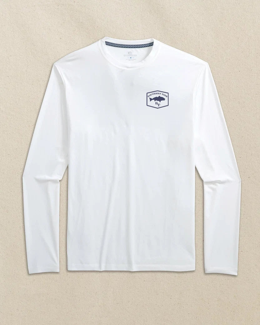 Southern Tide Redfish Badge Long Sleeve T-shirt: Classic White
