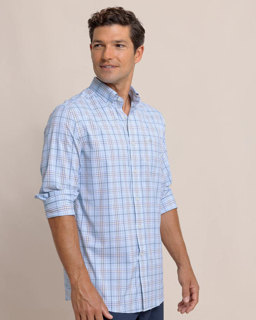 Southern Tide River Point Plaid Intercoastal Long Sleeve Sport Shirt: Cerulean