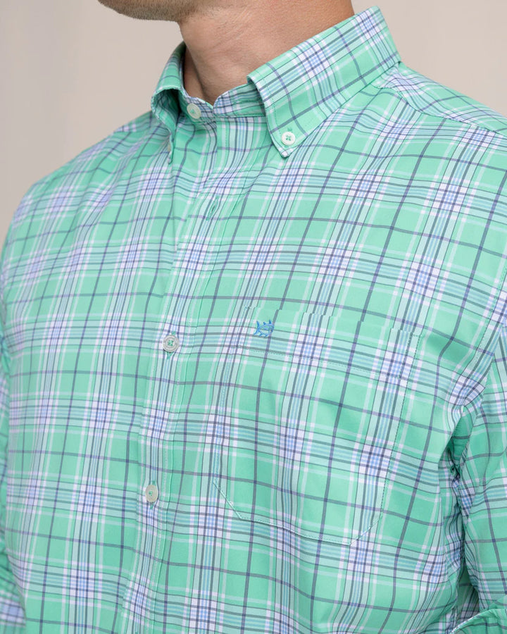 Southern Tide River Point Plaid Intercoastal Long Sleeve Sport Shirt: Jade Green